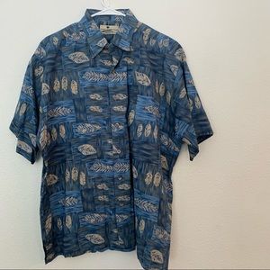 Island Connection Honolulu Shirt Blue Tan Feather Theme Large